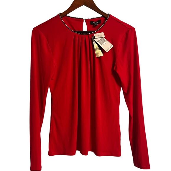 Red Christmas top by PREMISE STUDiO Women’z Sz XS NWT🏷 beaded neckline - Picture 1 of 11